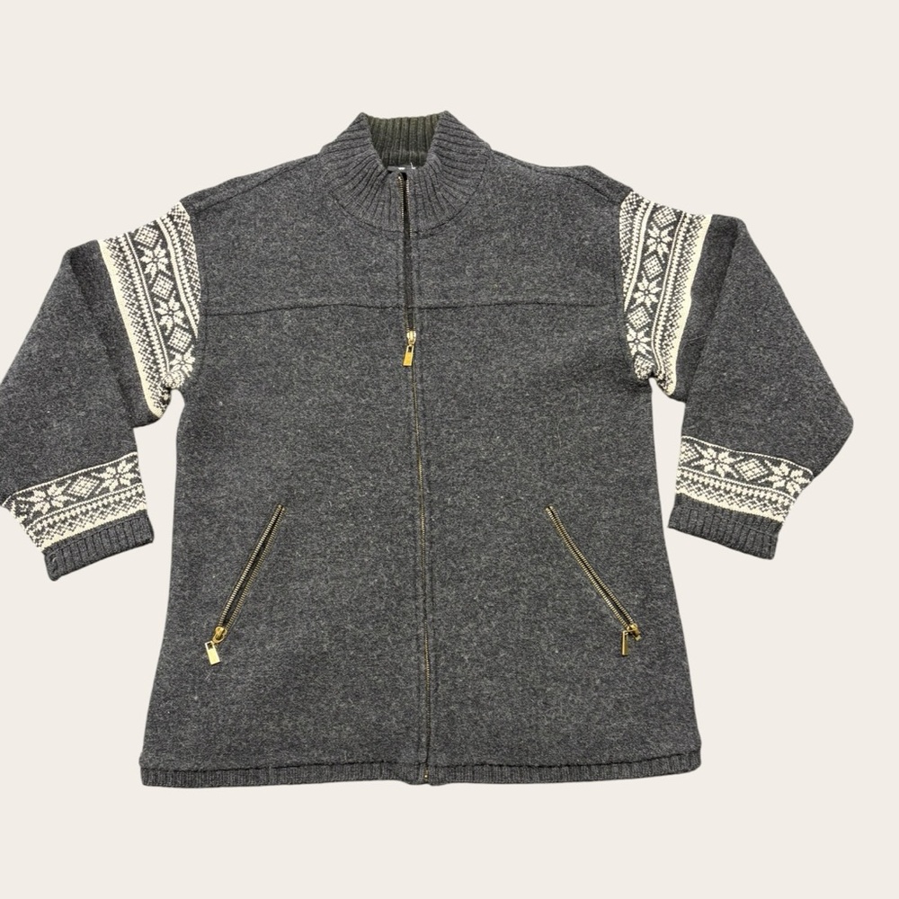 Vintage Nordic Design Fair Isle Wool Full Zip Cardigan Sweater